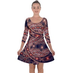 Fractal Patterns Abstract Dark Quarter Sleeve Skater Dress by Vaneshart