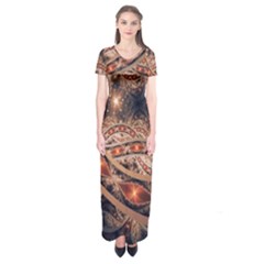 Fractal Patterns Abstract Dark Short Sleeve Maxi Dress by Vaneshart