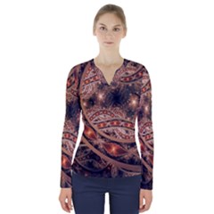 Fractal Patterns Abstract Dark V-neck Long Sleeve Top by Vaneshart