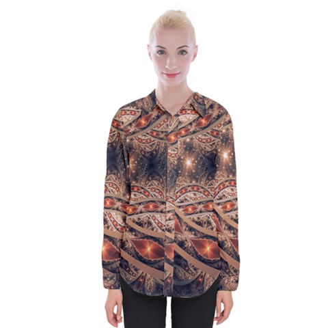 Fractal Patterns Abstract Dark Womens Long Sleeve Shirt by Vaneshart