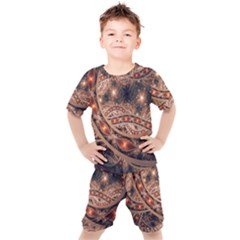 Fractal Patterns Abstract Dark Kids  Tee And Shorts Set by Vaneshart