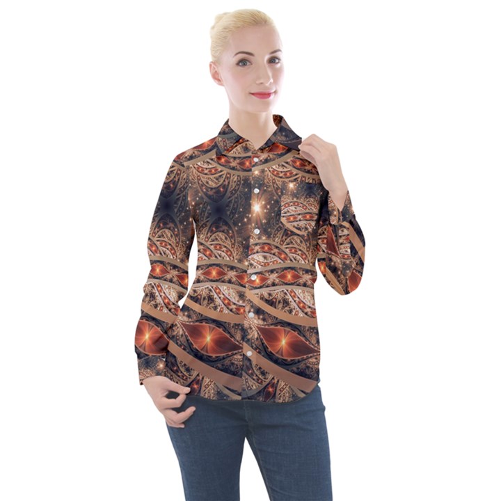 Fractal Patterns Abstract Dark Women s Long Sleeve Pocket Shirt