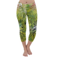 Abstract Spots Lines Green Capri Winter Leggings  by Vaneshart