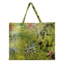 Abstract Spots Lines Green Zipper Large Tote Bag by Vaneshart