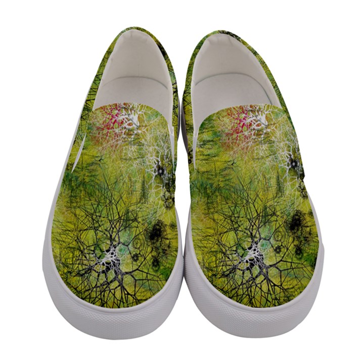 Abstract Spots Lines Green Women s Canvas Slip Ons