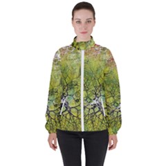 Abstract Spots Lines Green Women s High Neck Windbreaker by Vaneshart