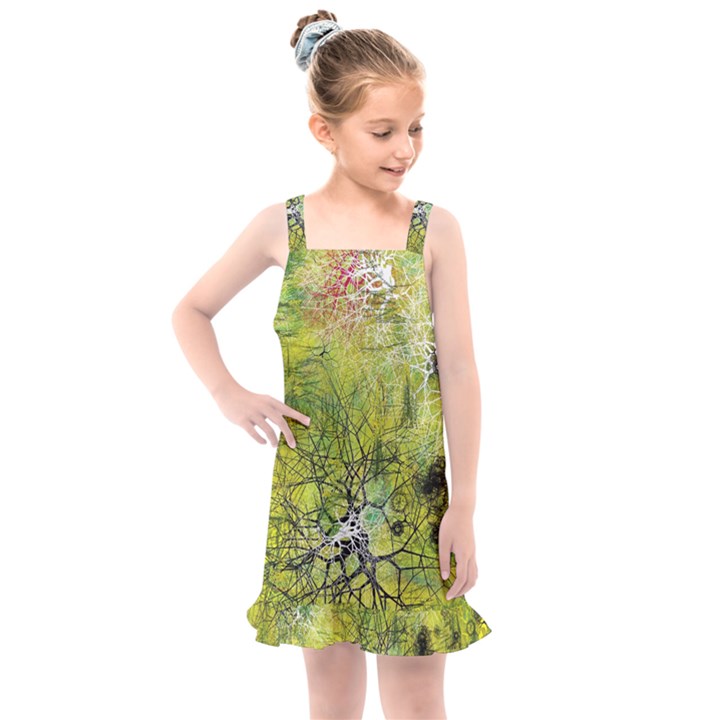 Abstract Spots Lines Green Kids  Overall Dress