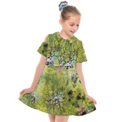 Abstract Spots Lines Green Kids  Short Sleeve Shirt Dress by Vaneshart