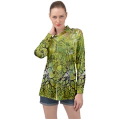 Abstract Spots Lines Green Long Sleeve Satin Shirt