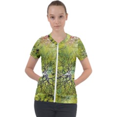 Abstract Spots Lines Green Short Sleeve Zip Up Jacket by Vaneshart