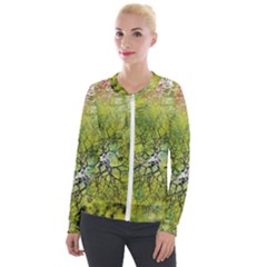 Abstract Spots Lines Green Velour Zip Up Jacket by Vaneshart