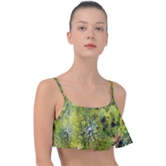 Abstract Spots Lines Green Frill Bikini Top