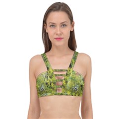 Abstract Spots Lines Green Cage Up Bikini Top