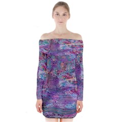 Stains Circles Watercolor Colorful Abstract Long Sleeve Off Shoulder Dress by Vaneshart