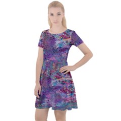 Stains Circles Watercolor Colorful Abstract Cap Sleeve Velour Dress  by Vaneshart