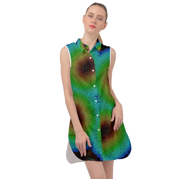 Kaleidoscope Art Unique Design Sleeveless Shirt Dress