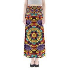 Geometric Pattern Kaleidoscope Art Mirror Image Mosaic Full Length Maxi Skirt by Vaneshart