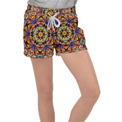 Geometric Pattern Kaleidoscope Art Mirror Image Mosaic Women s Velour Lounge Shorts by Vaneshart