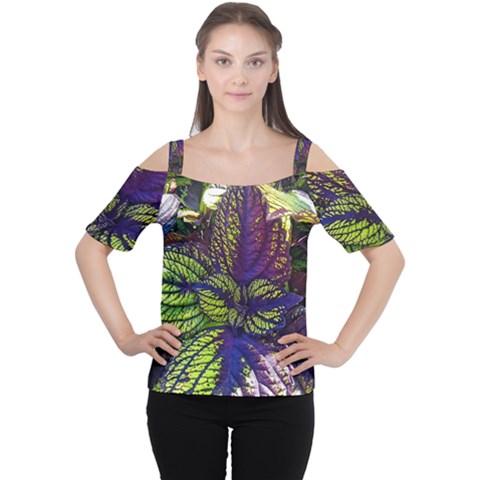 Dark Coleus Cutout Shoulder Tee by Riverwoman