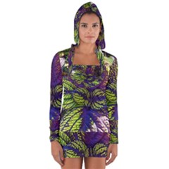 Dark Coleus Long Sleeve Hooded T-shirt by Riverwoman