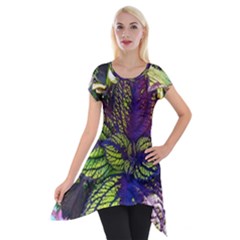 Dark Coleus Short Sleeve Side Drop Tunic by Riverwoman