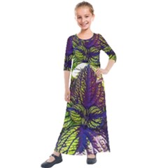 Dark Coleus Kids  Quarter Sleeve Maxi Dress by Riverwoman