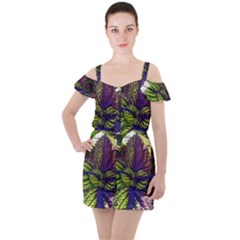 Dark Coleus Ruffle Cut Out Chiffon Playsuit by Riverwoman