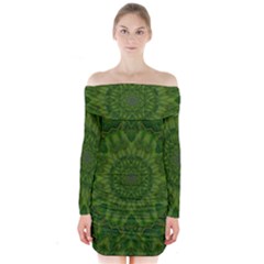 Fauna Nature Ornate Leaf Long Sleeve Off Shoulder Dress by pepitasart