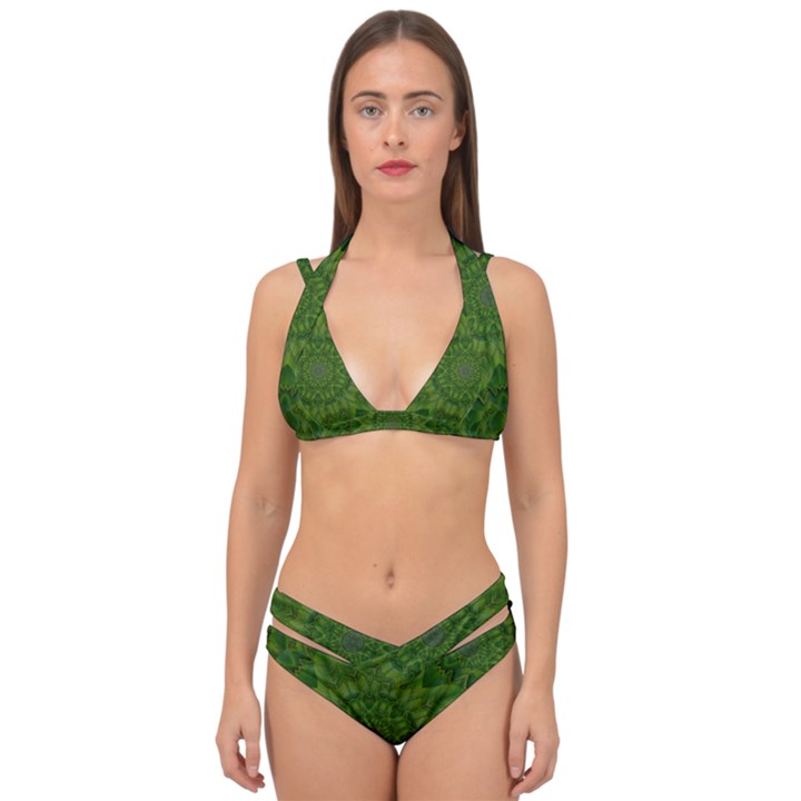 Fauna Nature Ornate Leaf Double Strap Halter Bikini Set