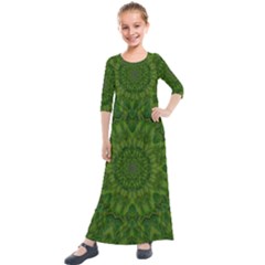 Fauna Nature Ornate Leaf Kids  Quarter Sleeve Maxi Dress by pepitasart