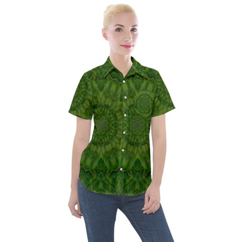 Fauna Nature Ornate Leaf Women s Short Sleeve Pocket Shirt by pepitasart