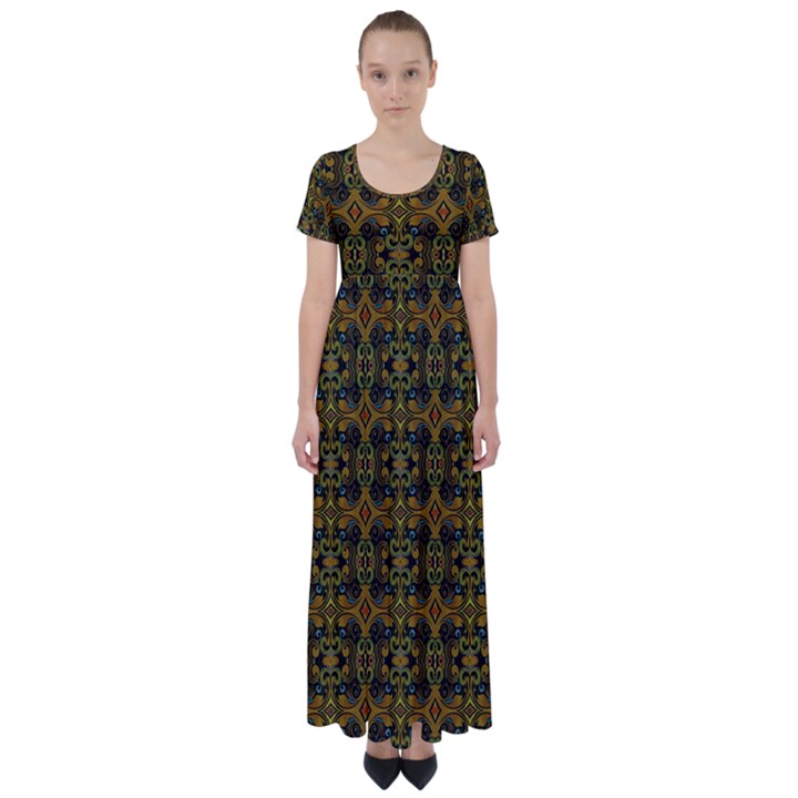 Abstract 14 High Waist Short Sleeve Maxi Dress