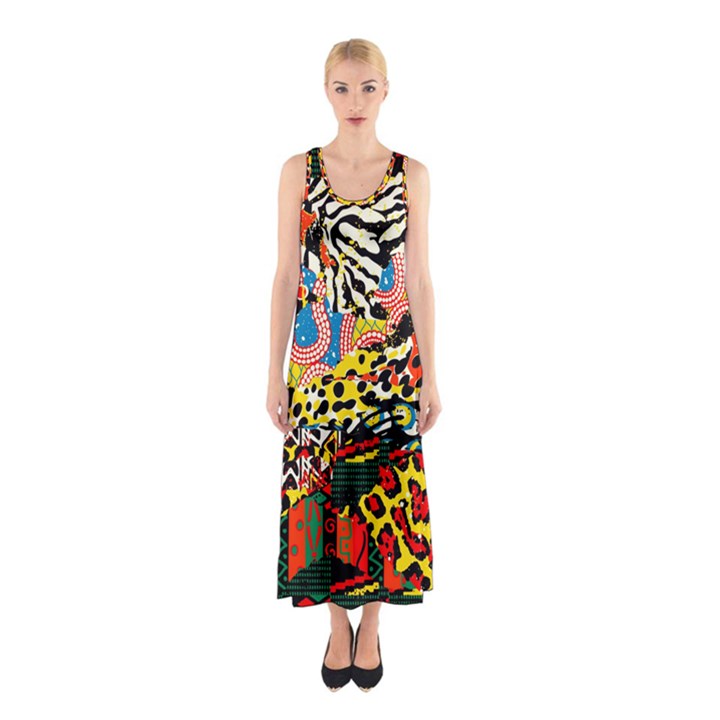 Ethnic Patchwork Sleeveless Maxi Dress