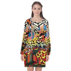 Ethnic Patchwork Long Sleeve Chiffon Shift Dress  by AyokaDesigns