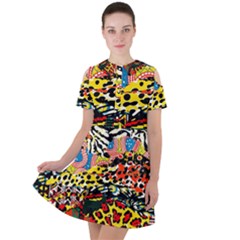 Ethnic Patchwork Short Sleeve Shoulder Cut Out Dress  by AyokaDesigns