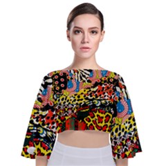 Ethnic Patchwork Tie Back Butterfly Sleeve Chiffon Top by AyokaDesigns