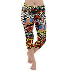 Ethnic Patchwork Lightweight Velour Capri Yoga Leggings by AyokaDesigns