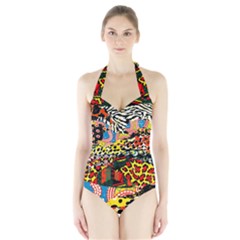 Ethnic Patchwork Halter Swimsuit by AyokaDesigns