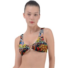 Ethnic Patchwork Ring Detail Bikini Top