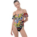 Ethnic Patchwork Frill Detail One Piece Swimsuit View1