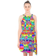 Rainbow Confetti Halter Collar Waist Tie Chiffon Dress by bloomingvinedesign