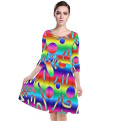 Rainbow Confetti Quarter Sleeve Waist Band Dress by bloomingvinedesign