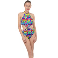 Rainbow Confetti Halter Side Cut Swimsuit by bloomingvinedesign