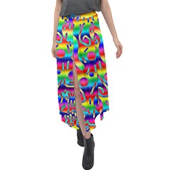 Rainbow Confetti Velour Split Maxi Skirt