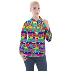 Rainbow Confetti Women s Long Sleeve Pocket Shirt