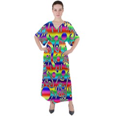 Rainbow Confetti V-neck Boho Style Maxi Dress by bloomingvinedesign