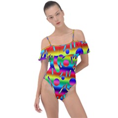 Rainbow Confetti Frill Detail One Piece Swimsuit