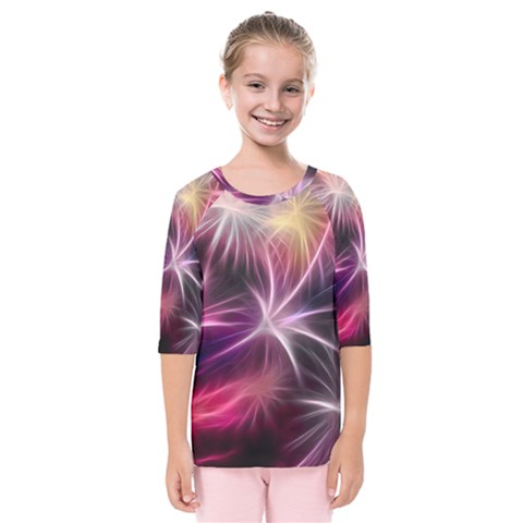 Fireworks Rocket Night Lights Flash Kids  Quarter Sleeve Raglan Tee by Bajindul