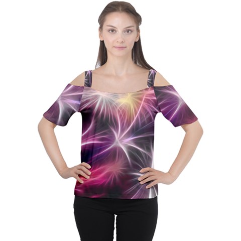 Fireworks Rocket Night Lights Flash Cutout Shoulder Tee by Bajindul