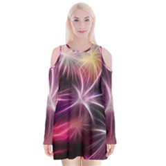 Fireworks Rocket Night Lights Flash Velvet Long Sleeve Shoulder Cutout Dress